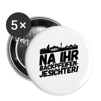 Berlin Berliner Lustige Sprüche Mundart Backpfeife - Buttons groß 56 mm (5er Pack) - Weiß - Vorne