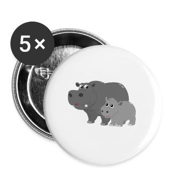 Hippo Nilpferd Design Personalisieren als Geschenk - Buttons groß 56 mm (5er Pack) - Weiß - Vorne