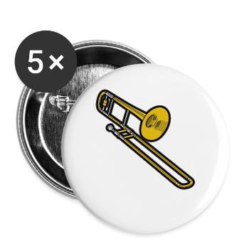 Posaune Posaunist Musiker Blechbläser Tenor Alt - Buttons groß 56 mm (5er Pack) - Weiß - Vorne