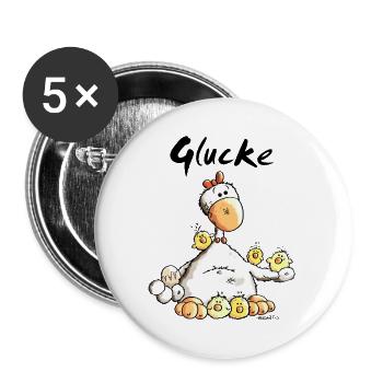 Glückliche Glucke - Buttons groß 56 mm (5er Pack) - Weiß - Vorne