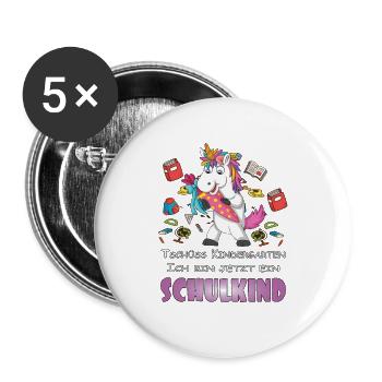 Schulkind Einhorn Einschulung Schultüte Geschenk - Buttons groß 56 mm (5er Pack) - Weiß - Vorne