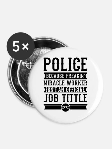 Polizei - Buttons groß 56 mm (5er Pack) - Weiß
