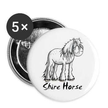 Funny Shire Horse I Kaltblutpferd I Geschenk - Buttons groß 56 mm (5er Pack) - Weiß - Vorne