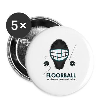 Play with Pride Floorball Hockey Unihockey - Buttons groß 56 mm (5er Pack) - Weiß - Vorne