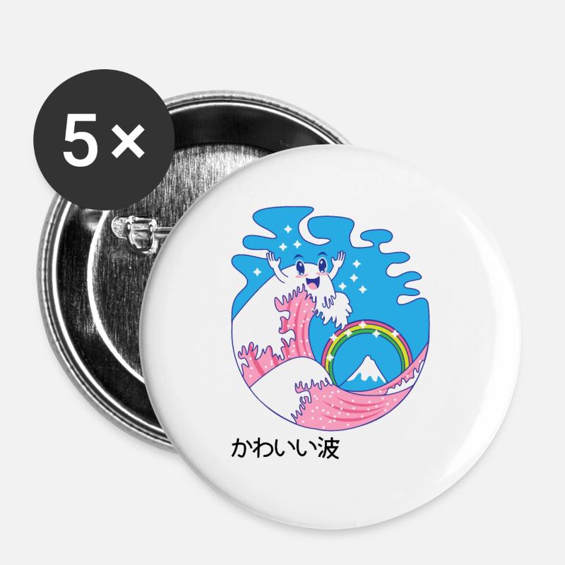 Wave Kanagawa Kawaii japanese cute gift - Buttons large 2.2''/56 mm (5-pack) - white