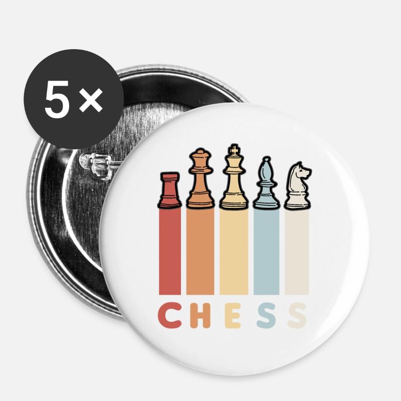 CHESS RETRO Chess Player Chess Pieces Chess - Buttons large 2.2''/56 mm (5-pack) - white