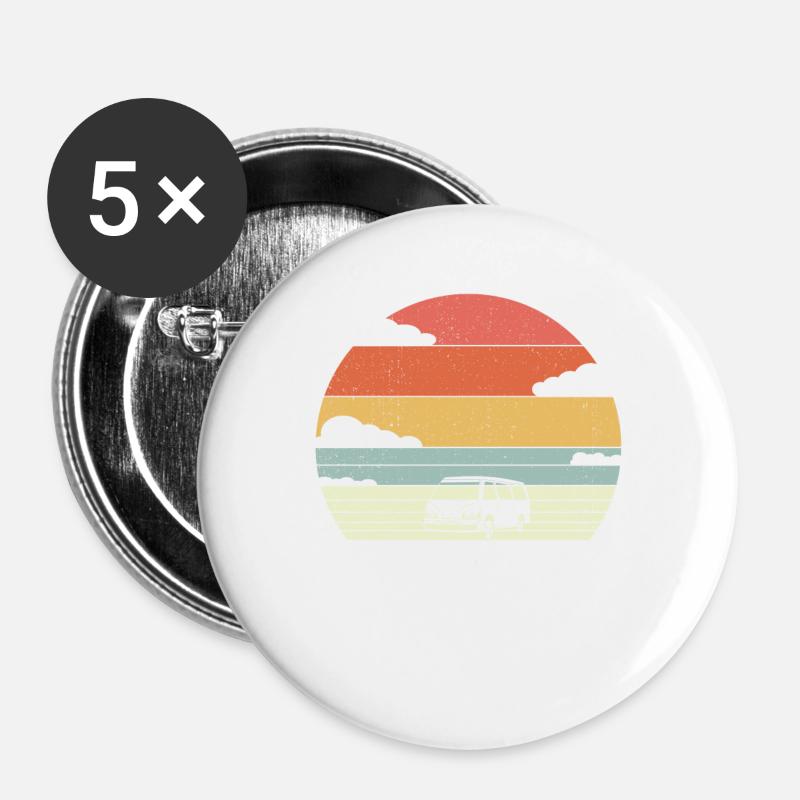 Retro Campervan Vintage Caravan Camping Van - Buttons large 2.2''/56 mm (5-pack) - white