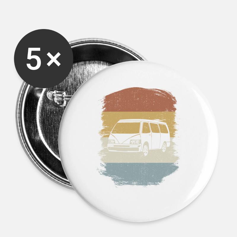 Retro Campervan Vintage Caravan Camping Van - Buttons large 2.2''/56 mm (5-pack) - white