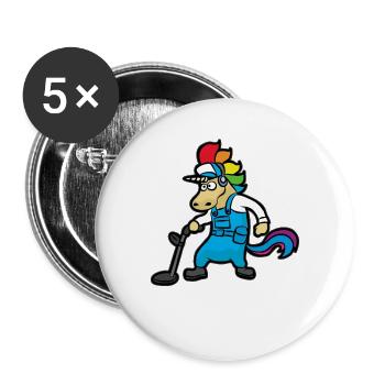 Schatzsucher mit Metalldetektor Einhorn - Buttons groß 56 mm (5er Pack) - Weiß - Vorne