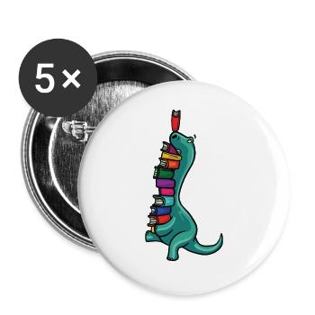 Dinosaur Dino book reading bookworm books - Buttons large 2.2''/56 mm (5-pack) - white - Front