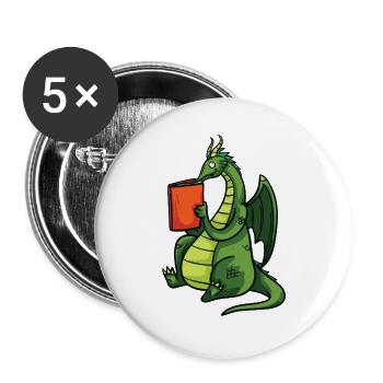 Drache Bücher Buch Lesen Bücherwurm Geschenk - Buttons groß 56 mm (5er Pack) - Weiß - Vorne