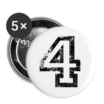 Zahl 4 (Vintage Weiß) 4. Geburtstag Nr. 4 - Buttons groß 56 mm (5er Pack) - Weiß - Vorne