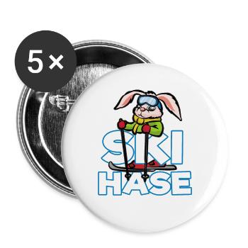 SKI HASE Skihase Schneehase Schnee Häschen - Buttons groß 56 mm (5er Pack) - Weiß - Vorne