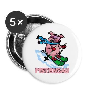 Pistensau Pisten Sau Ski fahrendes Schwein - Buttons groß 56 mm (5er Pack) - Weiß - Vorne
