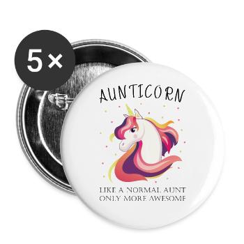 Aunticorn Einhorn Beste Tante der Welt - Buttons groß 56 mm (5er Pack) - Weiß - Vorne