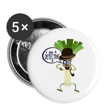 citation humour poireaux detective pipe chapeau me - Lot de 5 grands badges (56 mm) - blanc - Devant