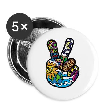 Peace Sign Peace and Peace Hanzeichen - Buttons large 2.2''/56 mm (5-pack) - white - Front