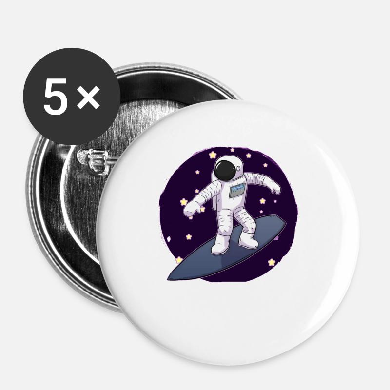 Astronaut surfing - Buttons large 2.2''/56 mm (5-pack) - white