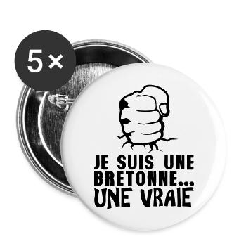 bretonne vraie poing frappe ferme - Lot de 5 grands badges (56 mm) - blanc - Devant