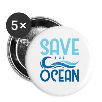 Save the ocean - Buttons large 2.2''/56 mm (5-pack) - white - Front