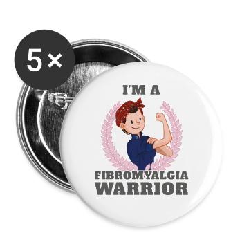 Ich bin ein Fibromyalgie-Krieger FM Bewusstseins-Geschenk-Geschenk - Buttons groß 56 mm (5er Pack) - Weiß - Vorne