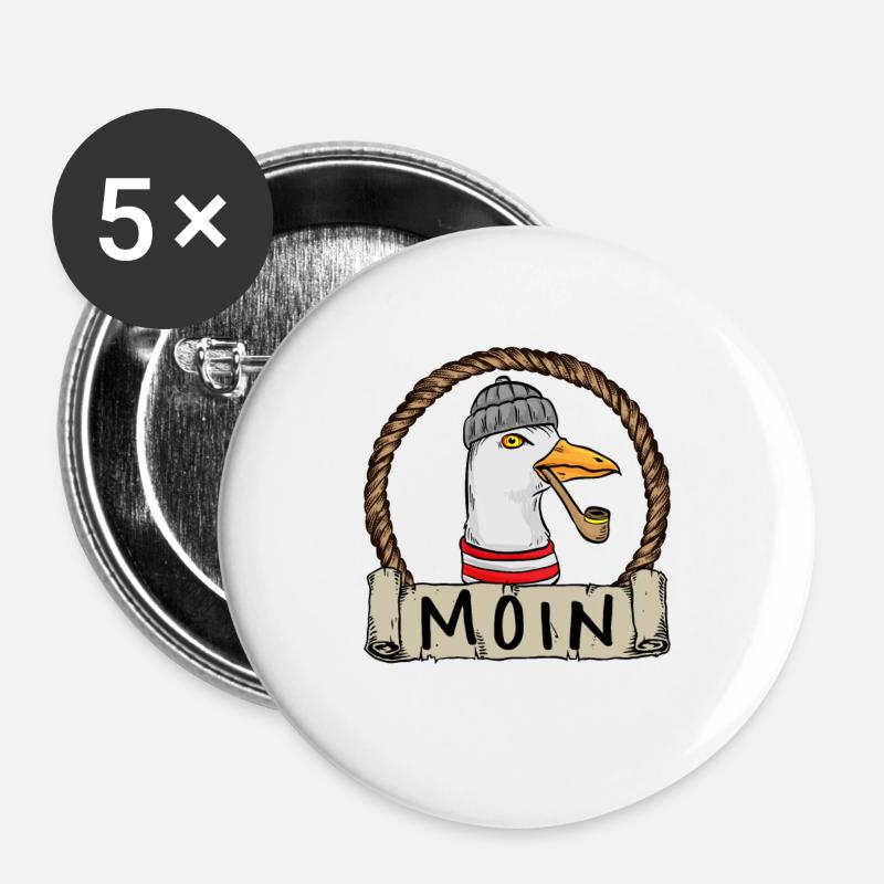 Moin Moin Möwe - Buttons groß 56 mm (5er Pack) - Weiß