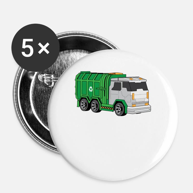 Garbage truck Garbage truck Garbage truck Müllmann Abfall - Buttons large 2.2''/56 mm (5-pack) - white