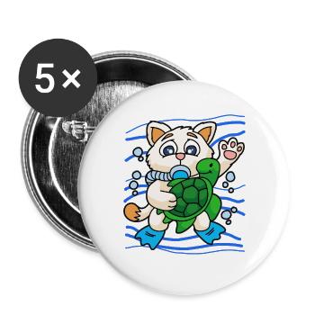 KITTY WITH SEA TURTLE - Buttons groß 56 mm (5er Pack) - Weiß - Vorne