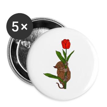 Süßes Äffchen hält sich an Blume fest Koboldmaki - Buttons groß 56 mm (5er Pack) - Weiß - Vorne