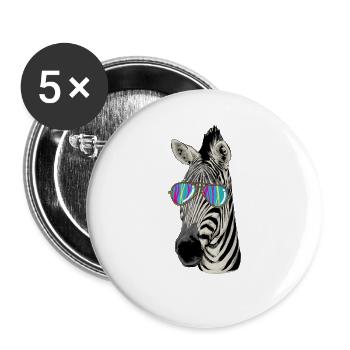 Zebra mit Sonnenbrille als Geschenk für Kids - Buttons groß 56 mm (5er Pack) - Weiß - Vorne