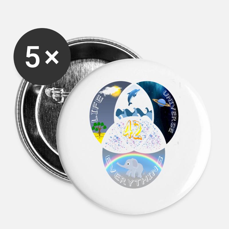 42 Answer Life Universe - Buttons groß 56 mm (5er Pack) - Weiß