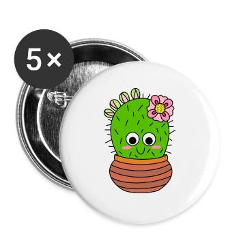Cactus Chunky Avec Fleur Rose Et Bourgeons - Lot de 5 grands badges (56 mm) - blanc - Devant