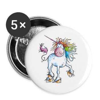 Regenbogen Einhorn - Buttons groß 56 mm (5er Pack) - Weiß - Vorne