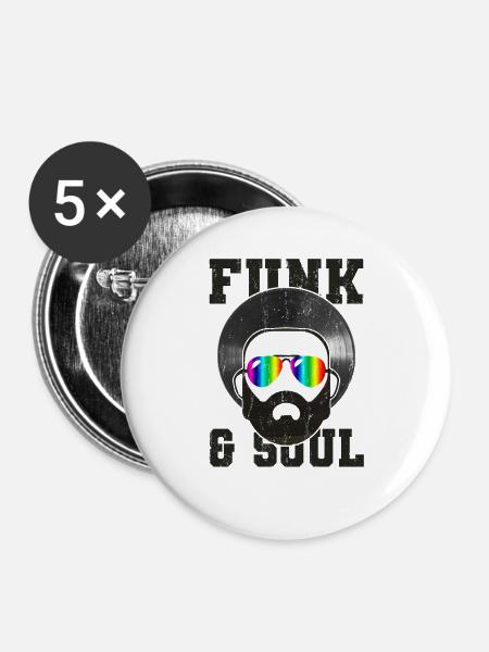 Funk and Soul Afro Schallplatte Cool Retro - Buttons groß 56 mm (5er Pack) - Weiß