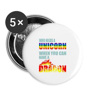 Drache - Buttons groß 56 mm (5er Pack) - Weiß - Vorne