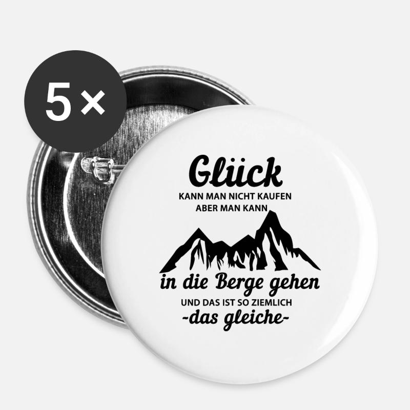 Glück Berge - Buttons groß 56 mm (5er Pack) - Weiß