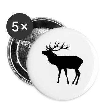 Hirsch in schwarz mit Geweih, Hirsche, Rehbock - Buttons groß 56 mm (5er Pack) - Weiß - Vorne