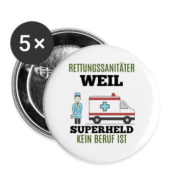Sanitäter Shirt • Superheld • Sanitäter Geschenk - Buttons groß 56 mm (5er Pack) - Weiß - Vorne