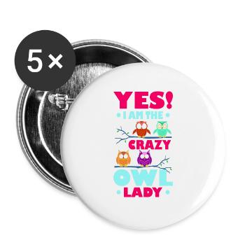 Eule - Buttons groß 56 mm (5er Pack) - Weiß - Vorne