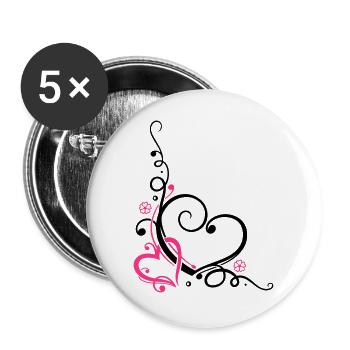 Two hearts with ornament - Buttons large 2.2''/56 mm (5-pack) - white - Front