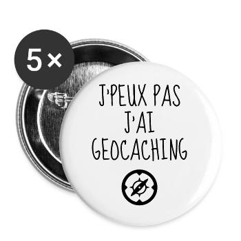 Geocaching / Geocacher / Kompass / Wald - Buttons groß 56 mm (5er Pack) - Weiß - Vorne