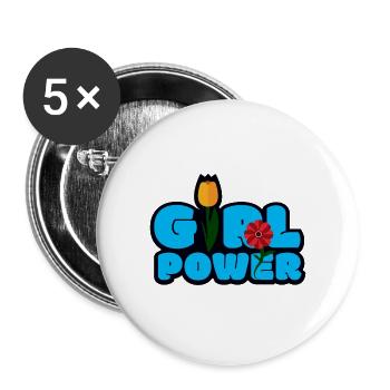 Girl power anniversaire fête Fête Plaisir - Lot de 5 grands badges (56 mm) - blanc - Devant