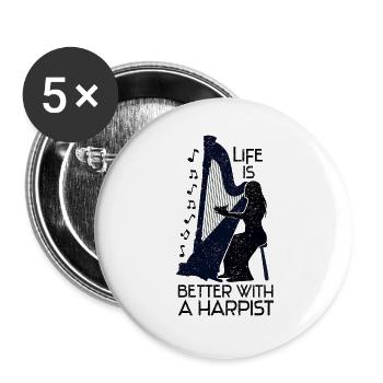 Life is Better with a Harpist - Buttons groß 56 mm (5er Pack) - Weiß - Vorne