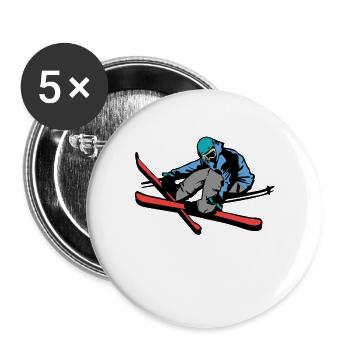 skieur - Lot de 5 grands badges (56 mm) - blanc - Devant