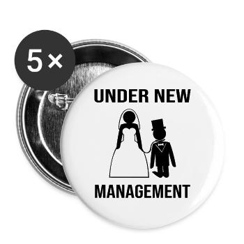 Junggeselle Neues Management - Buttons groß 56 mm (5er Pack) - Weiß - Vorne