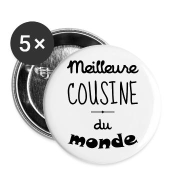Oncle / Tante / Cousin / Cousine - Lot de 5 grands badges (56 mm) - blanc - Devant