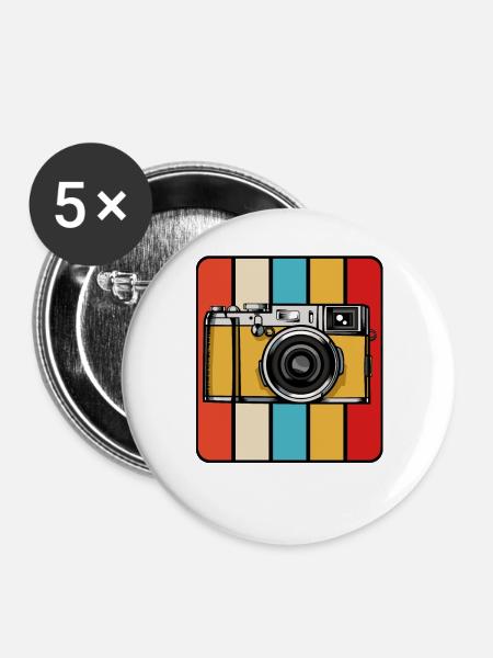Retro Camera Pop Art Block - Buttons large 2.2''/56 mm (5-pack) - white