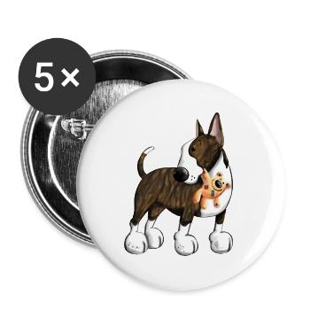 Bullterrier mit Teddy - Buttons groß 56 mm (5er Pack) - Weiß - Vorne