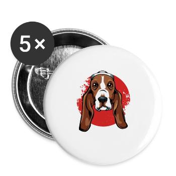 Leben ist besser mit dem Basset Hound - Buttons groß 56 mm (5er Pack) - Weiß - Vorne
