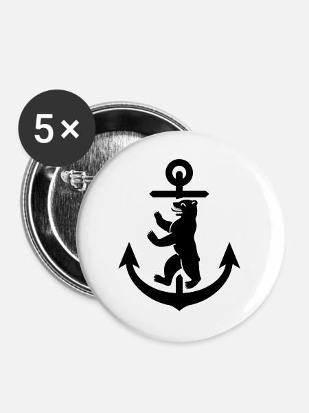 Berlin Anker Wappen, Berlin Shirt - Buttons groß 56 mm (5er Pack) - Weiß
